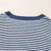 Women's Striped Lantern Sleeve Drop Shoulder Cozy Sweater - Sail Blue - Image 10