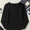 Women's Black Slim Fit Long Sleeve Wavy Textured T-Shirt - Image 7