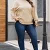 Women's Plus Size Apricot Patchwork Crewneck Sweatshirt - Image 6