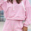 Women's Casual Pink Stripe Hoodie and Wide Leg Shorts Set - Image 2