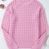 Women's Pink Crochet Knit Drop Shoulder Sweater - Image 11