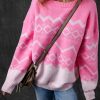 Women's Pink Aztec Geometric Drop Shoulder Casual Sweater - Image 3