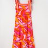 Women's Red Abstract Print Knotted Shoulder High Waist Maxi Dress for Vacation - Image 7