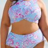 Sky Blue Plus Size Floral Print Twisted High Waist Bikini Set for Women - Image 10