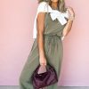 Women's Vineyard Green Buttoned Drawstring Waist Sleeveless Wide Leg Jumpsuit - Image 11