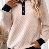 Women's Oatmeal Textured Colorblock Edge Buttoned Collar Sweatshirt - Image 4