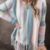 Women's Purple Color Block Fringed Tunic Sweater - Ombre Design - Image 5