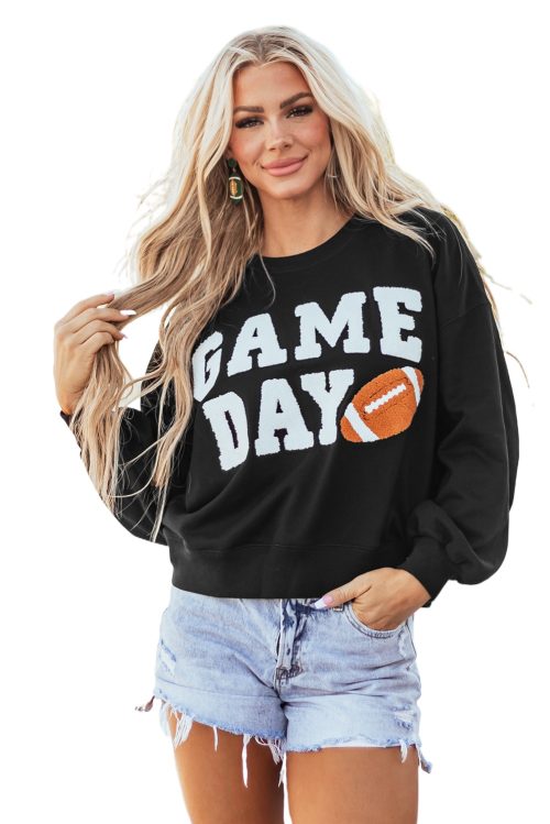 Women's Black GAME DAY Graphic Varsity Pullover Sweatshirt