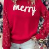 Women's Racing Red Merry Graphic Turtleneck Sweater with Sequin Sleeves - Image 5