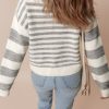 Women's Gray Stripe Drop Shoulder Crew Neck Sweater - Image 3