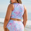 Sky Blue Plus Size Floral Print Twisted High Waist Bikini Set for Women - Image 2