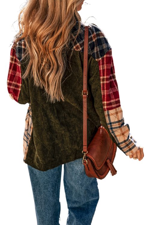 Women's Red Mixed Plaid Patchwork Retro Shacket