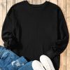 Women's Black Solid Pullover Sweatshirt with O Neck and High Low Hem - Image 5