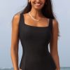 Elegant Women's Black Solid Criss Cross Backless Square Neck One Piece Swimsuit - Image 6