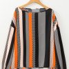 Women's Orange Polka Dot and Vertical Striped Puff Sleeve Blouse - Elegant Casual Top - Image 8