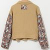 Women's Khaki Waffle Knit Floral Print Patchwork Button Up Jacket - Image 7