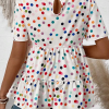 Women's White Colorful Polka Dot Short Sleeve Tiered Ruffled Babydoll Blouse - Image 11