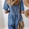 Women's Ashleigh Blue V Neck Short Sleeve Denim Loose Jumpsuit with Smocked Back - Image 2