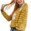 Women's Cozy Yellow Stripe Daisy Floral Round Neck Sweater for Winter - Image 2