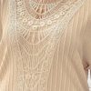 Women's Plus Size Beige Lace Crochet Patched Cable Knit Top with Cuffed Short Sleeves - Image 7