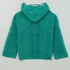 Women's Sea Green Cable Knit V Neck Hooded Sweater with Drawstring - Image 5