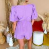 Wisteria Bow Decor Front V Neck Puff Sleeve Romper - Elegant Summer Jumpsuit for Women - Image 2