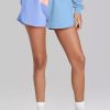 Women's Sky Blue Colorblock Patchwork Long Sleeve Shorts Outfit Set - Image 3