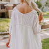 Trendy Women's White Eyelet Patchwork Oversized Top with V Neck and High Low Hem - Image 2