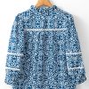 Women's Blue Floral Ric-rac Patchwork Button Loose Fit Shirt - Image 6