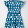 Women's Blue Retro Floral Print Ruffle Short Sleeve Mini Dress - Image 16