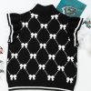 Women's Black Preppy Bow Print Zipped Collar Short Sleeve Sweater Tee - Image 6