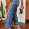 Women's Ashleigh Blue Mineral Wash High Waist Bell Bottom Crop Jeans for a Retro Look - Image 2