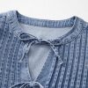 Chic Myosotis Denim Bow Tie Puff Sleeve Top with Pintuck Details - Image 10