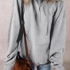 Women's Light Grey Fleece Lined Kangaroo Pocket Drawstring Hoodie - Image 6