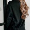 Women's Black Exposed Seam Drop Shoulder Round Neck Sweatshirt with Slits - Image 2