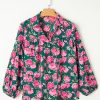 Women's Green Floral Printed Tied Collar Puff Sleeve Blouse - Elegant and Charming - Image 4