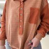 Women's Red Stripe Textured Patched Drop Shoulder Buttoned Plus Size Sweatshirt - Image 2