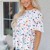 Women's White Colorful Polka Dot Short Sleeve Tiered Ruffled Babydoll Blouse - Image 5