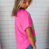 Women's Green Colorblock Loose Fit T-Shirt with Rounded Hem - Image 2