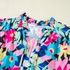 Plus Size Women's Blue Floral Flutter Sleeve Blouse with Tied Notched Neck - Image 9