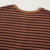 Women's Brown Stripe Textured Frilly Trim Long Sleeve Henley Top - Image 6