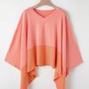 Women's Grapefruit Orange Contrast Color Patchwork Oversized Long Sleeve Top - Image 6