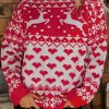 Women's Fiery Red Merry Christmas Reindeer Heart Pattern High Neck Sweater - Image 2