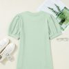 Women's Mist Green Textured Round Neck Short Puff Sleeve Top for Casual and Office Wear - Image 8