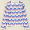 Women's Purple Stripe Wavy Pointelle Knit Drop Shoulder Sweater - Image 6