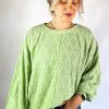 Women's Light Green Textured Crew Neck Blouse with Side Split Detail - Image 3