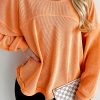 Women's Grapefruit Orange Solid Color Textured High Low Long Sleeve Top - Image 3