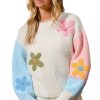 Women's Multicolor Floral Embroidered Colorblock Fuzzy Drop Shoulder Sweater - Image 16