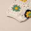 Women's Apricot Hollow Out Floral Crochet Short Sleeve Crewneck Sweater - Image 7