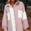 Women's Pink Color Block Houndstooth Loose Shacket - Image 5